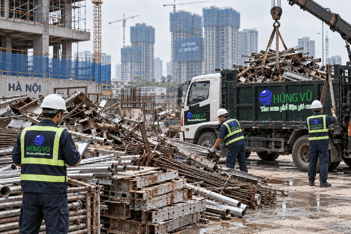 Minh họa nhân viên khảo sát phế liệu sắt thép tại công trình ở Hà Nội