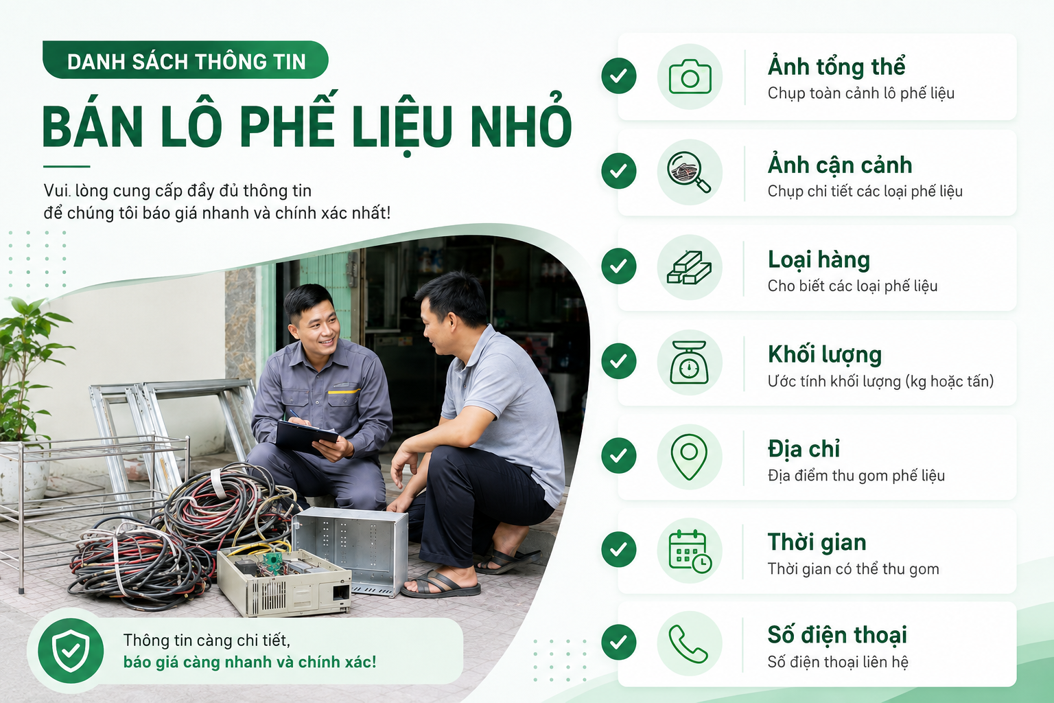 Quy trình kiểm tra và thu gom lô phế liệu nhỏ gồm bốn bước