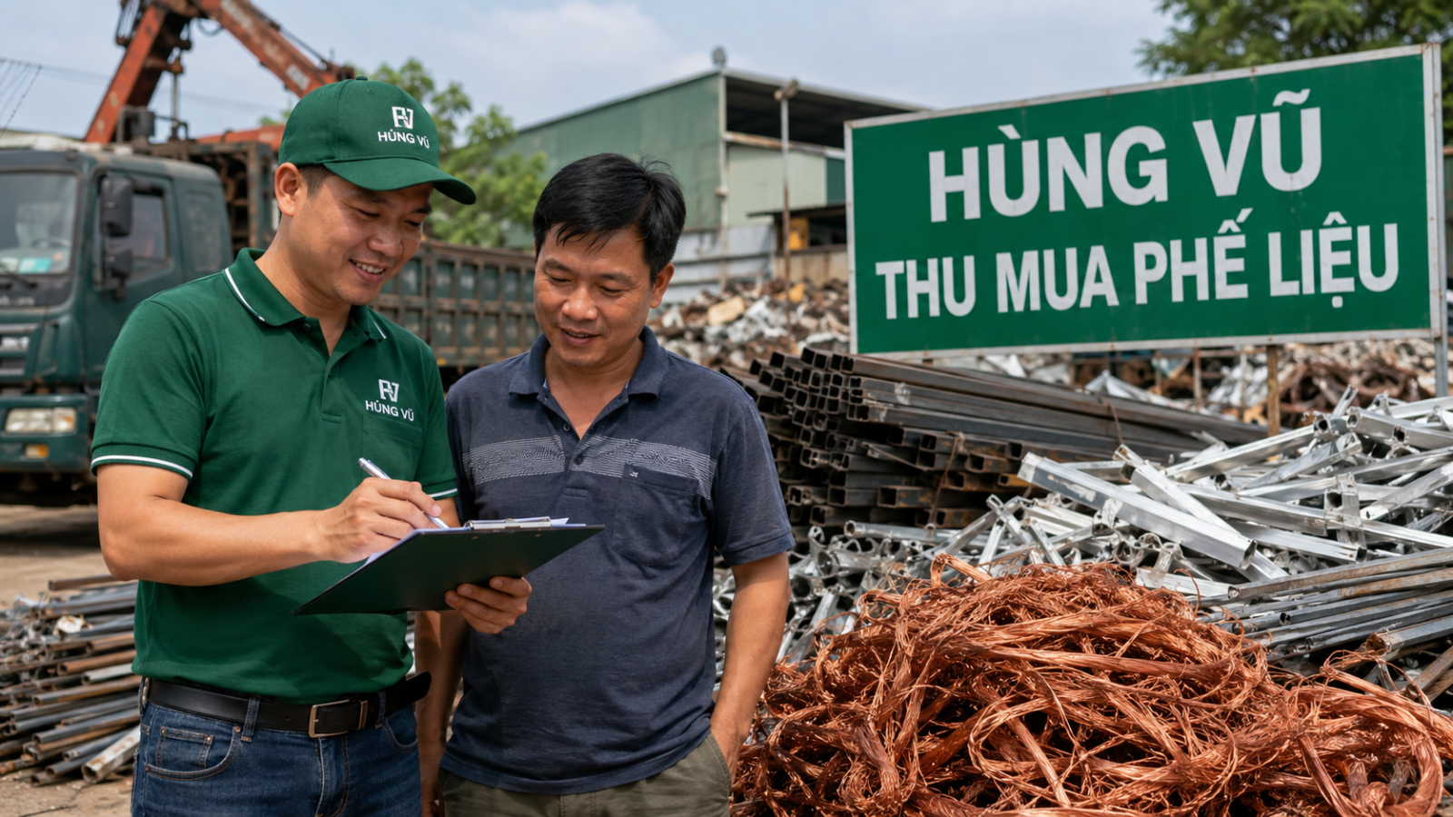 Nhân viên khảo sát lô phế liệu trước khi báo giá và thu gom
